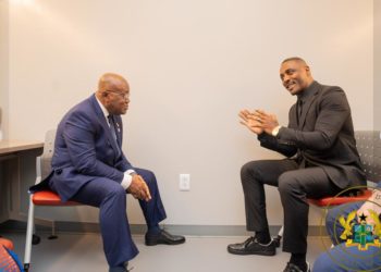 Nana Addo Sits in a break room on a fast food joint chair as he awaits his turn to speak at the US-AFRICA SUMMIT held in Washington DC.