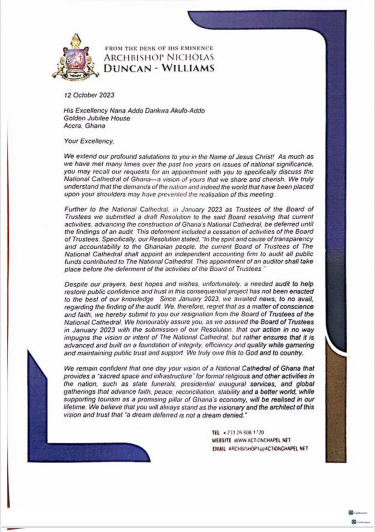 Duncan-Williams, Eastwood Anaba resign from Board of Trustees of the National Cathedral