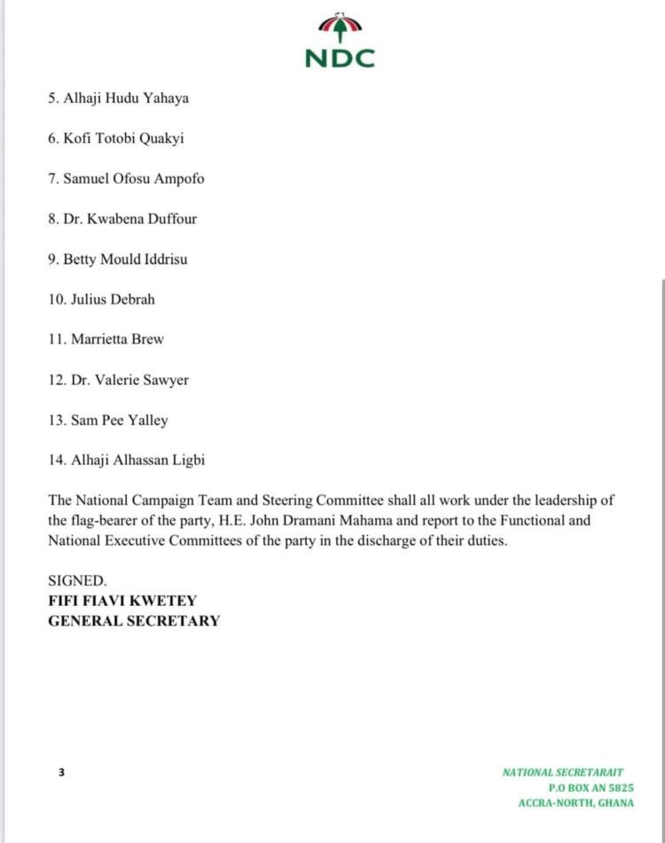 NDC unveils campaign team for 2024 General Elections